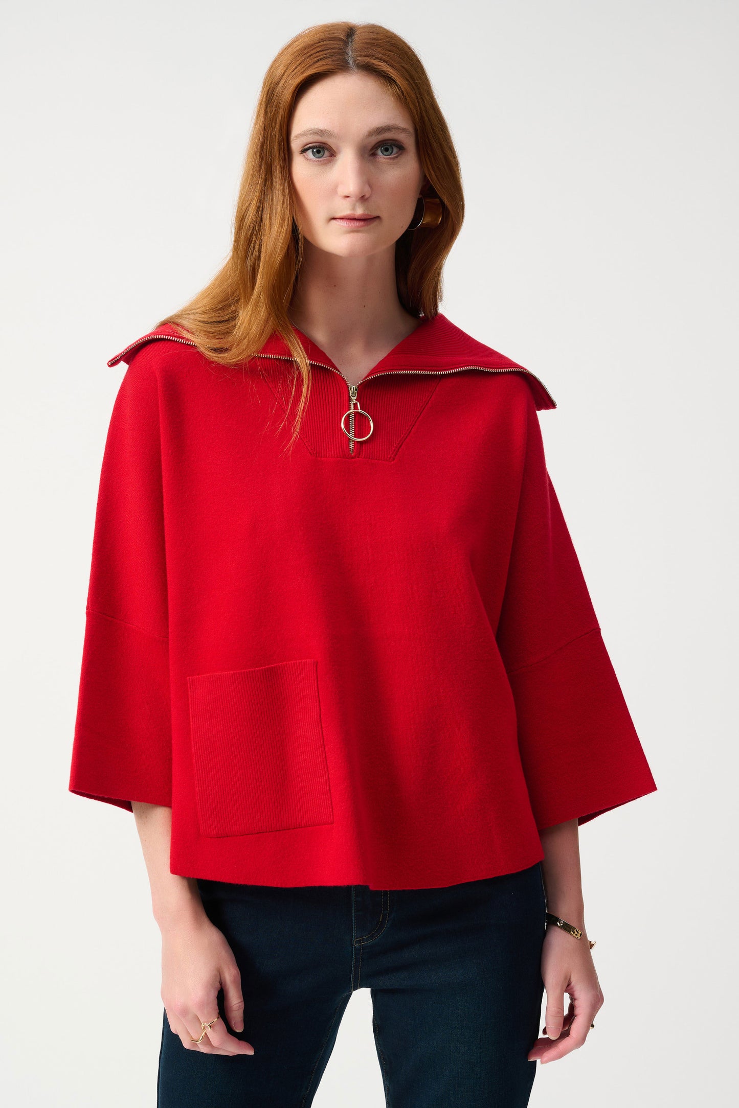 JOSEPH RIBKOFF JACQUARD ZIPPED COLLAR SWEATER - RED