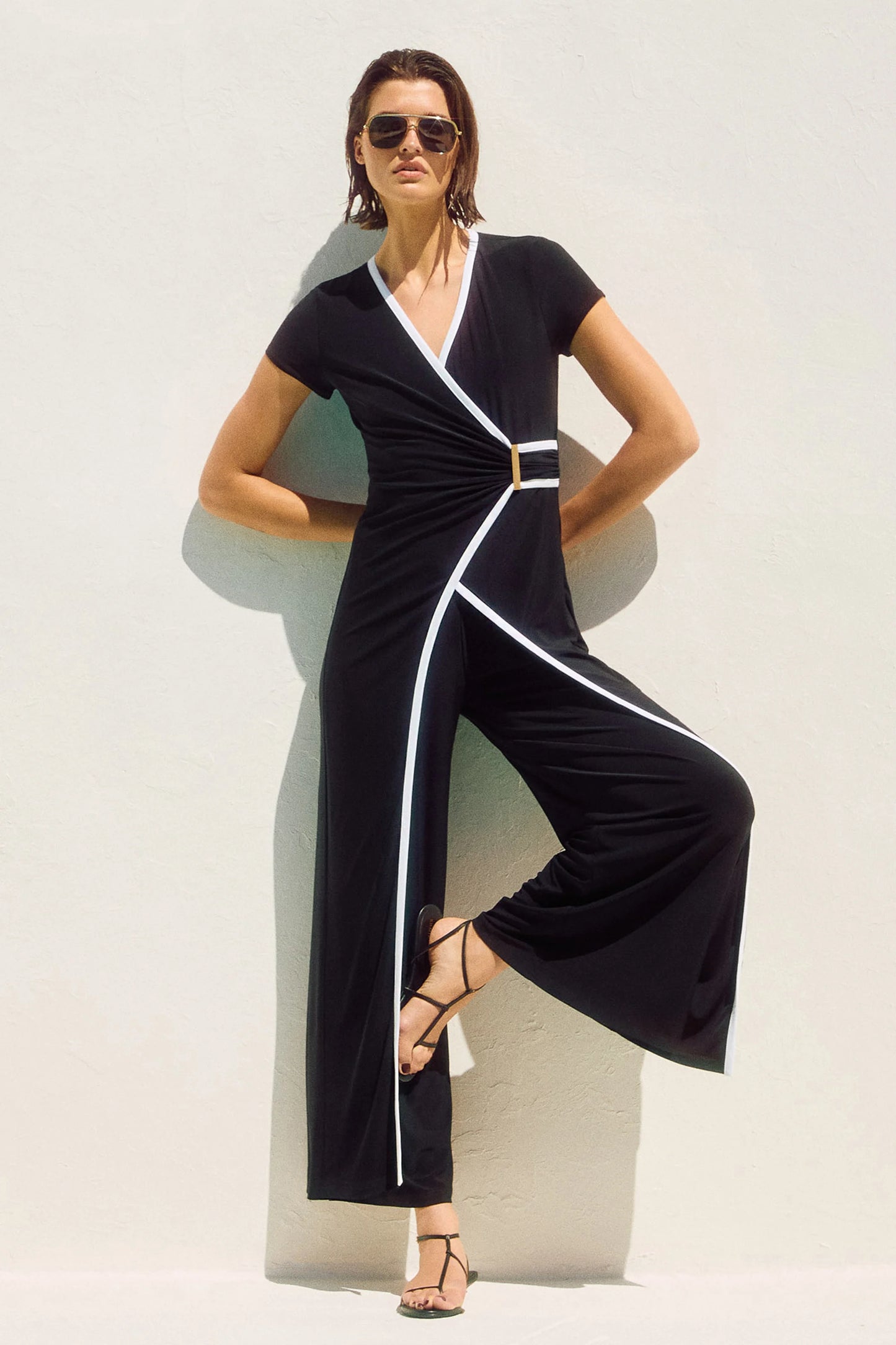 JOSEPH RIBKOFF SILKY KNIT JUMPSUIT - BLACK MULTI