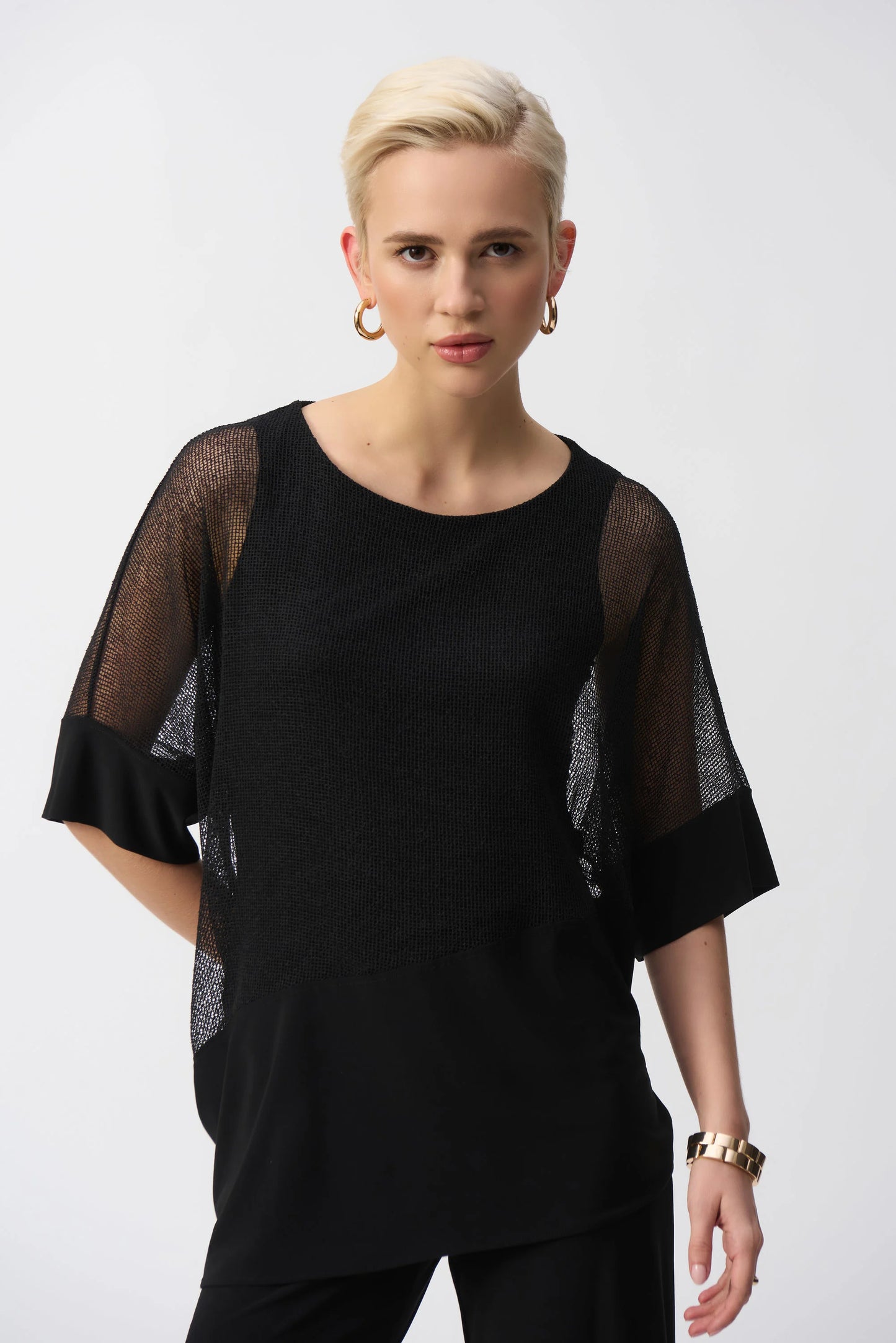 JOSEPH RIBKOFF MESH KNIT COCOON TOP - BLACK