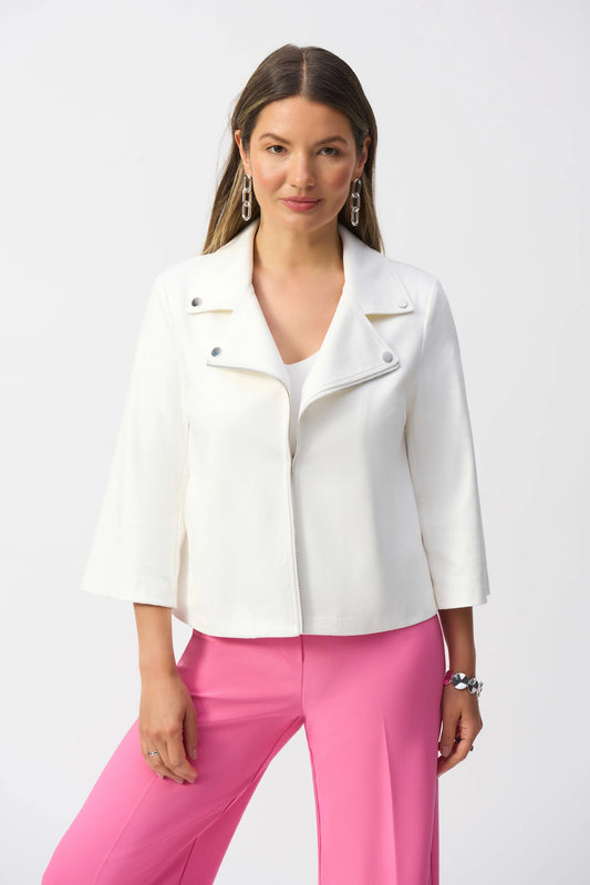 JOSEPH RIBKOFF FOILED FAUX SUEDE SWING JACKET - VANILLA