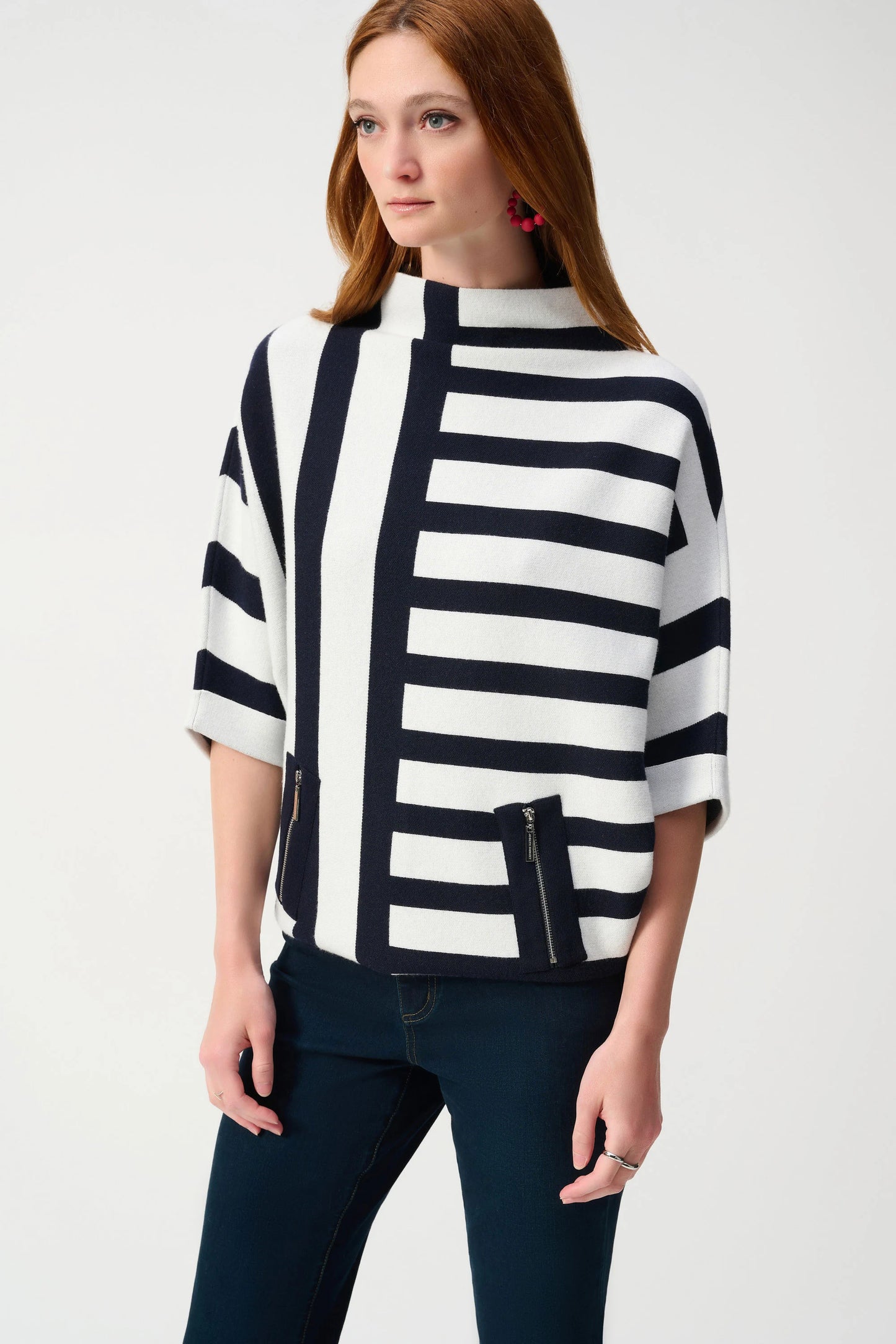 JOSEPH RIBKOFF JACQUARD STRIPE SWEATER - NAVY MULTI