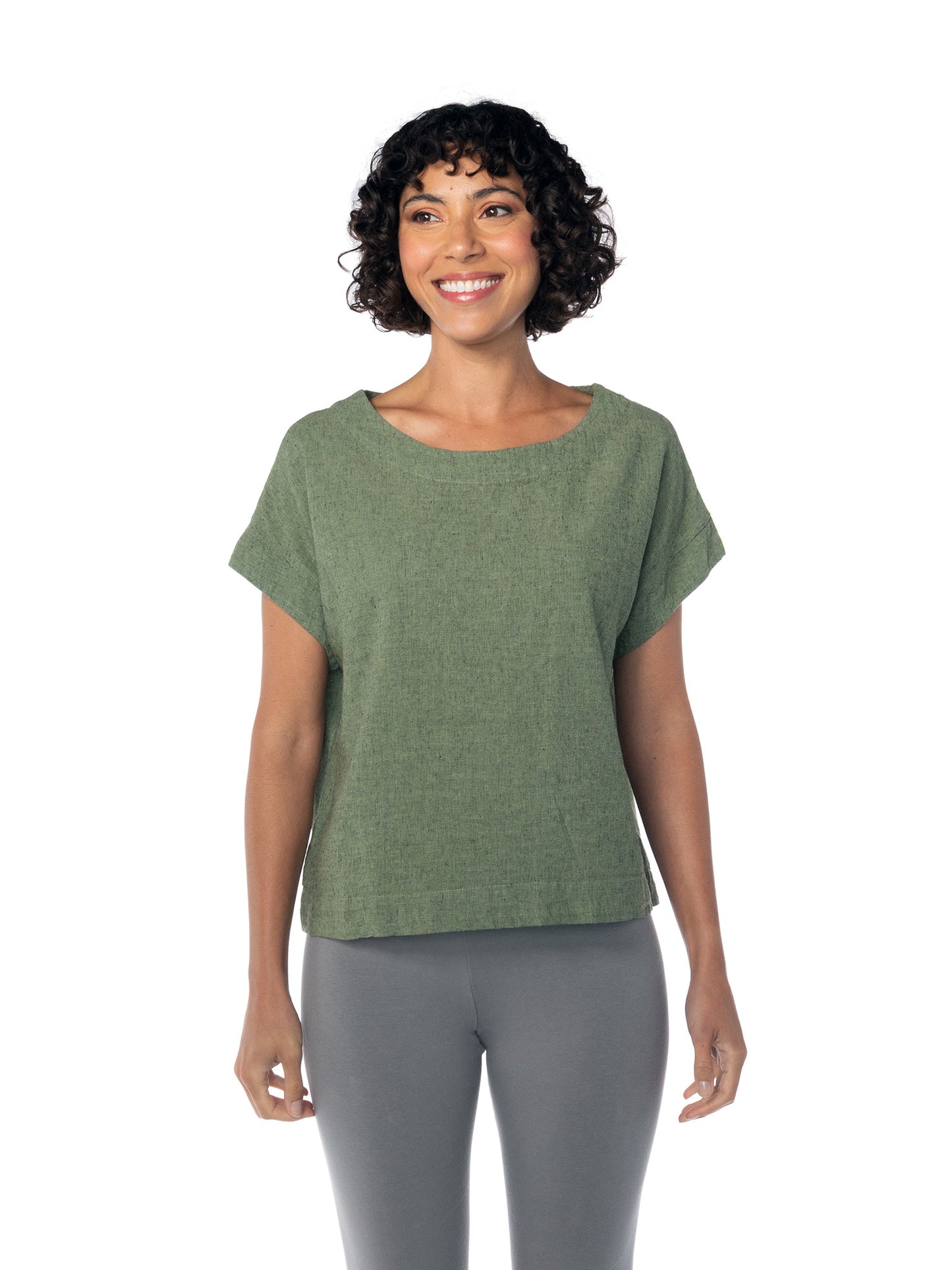 CUT LOOSE CROPPED CROSS HATCH TOP - GREEN