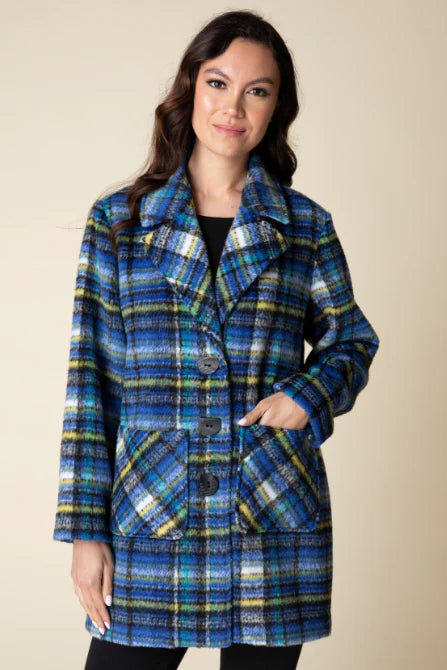 HABITAT BLUE TARTAN CAR COAT