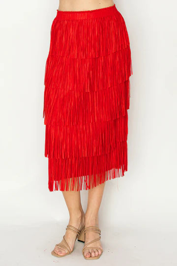 JOH JAYLEEN FRINGE SKIRT - RED - 54316WRED