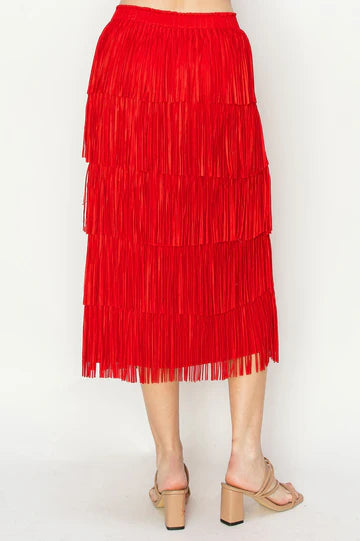 JOH JAYLEEN FRINGE SKIRT - RED - 54316WRED