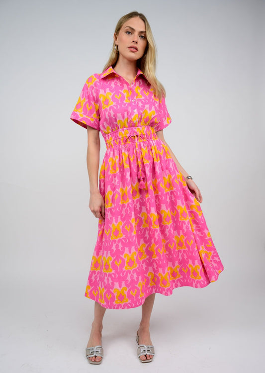 UNCLE FRANK IKAT PRINT SHIRT DRESS - PINK MULTI