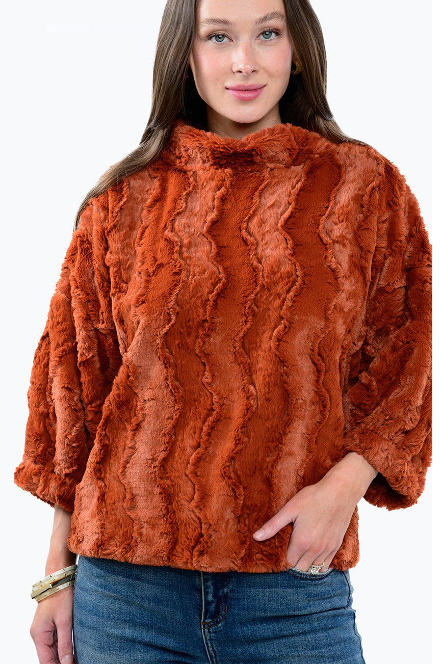 IVY JANE POOF SLEEVE FAUX FUR TOP - GINGER