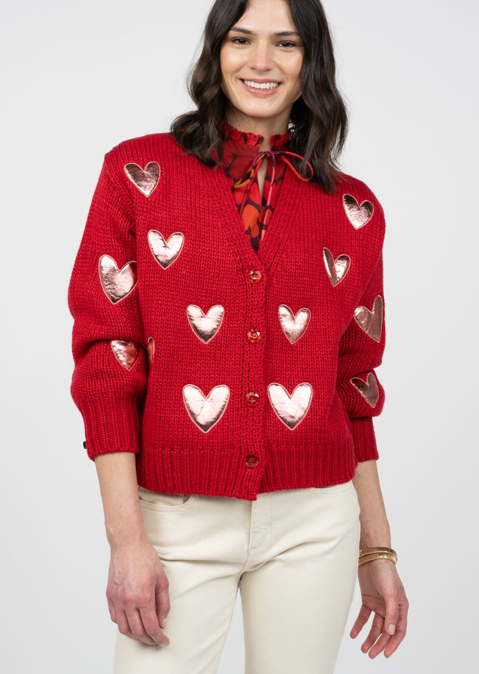 *SALE* IVY JANE HEART FELT CARDIGAN - RED MULTI