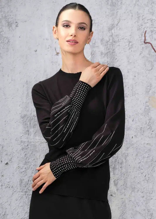 ALISON SHERI BEADED SWEATER - BLACK - A44397