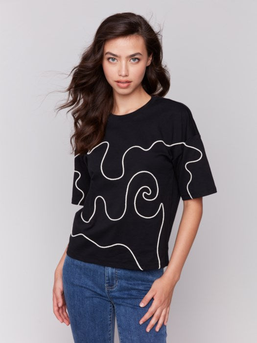 CHARLIE B TEE W/ SOUTACHE DETAIL - BLACK