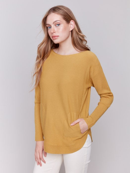 CHARLIE B PLUSHY KNIT CREW-NECK SWEATER - AMBER YELLOW - C2170W464A224