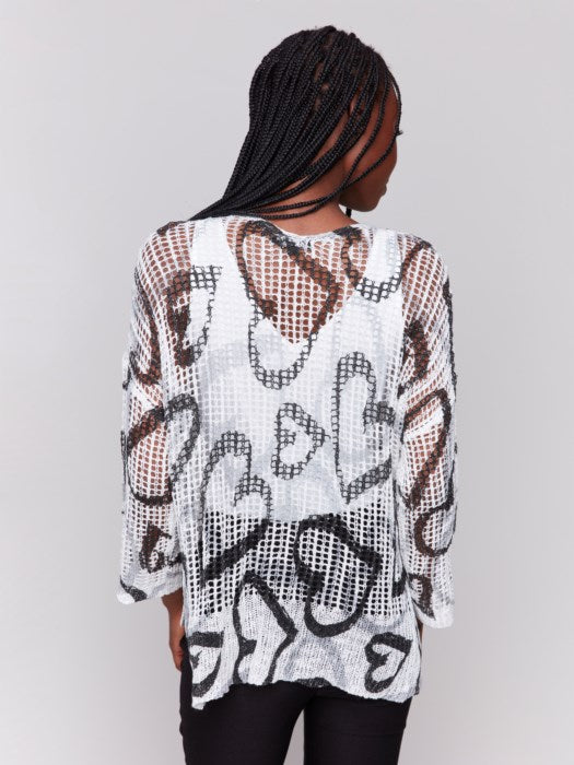 CHARLIE B PRINTED CROCHET SWEATER - BLACK & WHITE