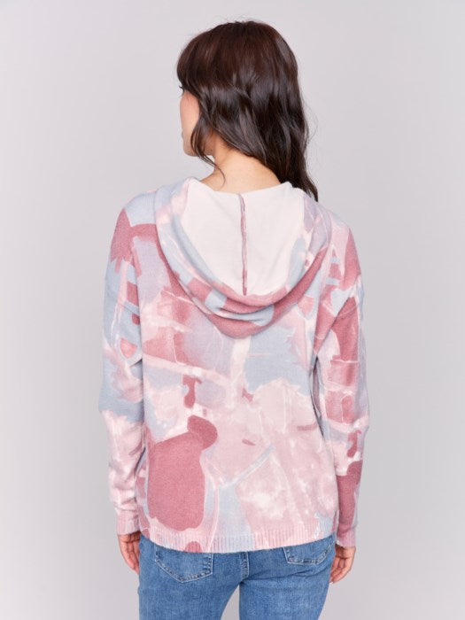 CHARLIE B PRINTED HOODED SWEATER - PINK MULTI - C2436X736AP407