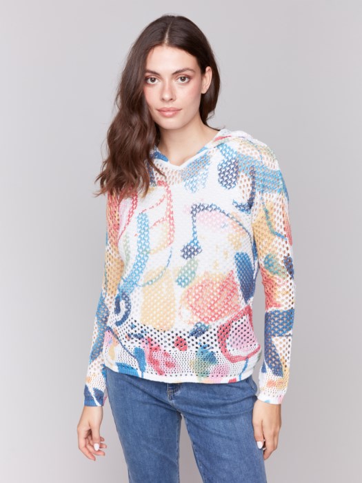 CHARLIE B PRINTED CROCHET SWEATER - MULTI