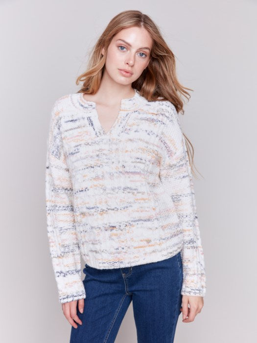 CHARLIE B SPECKLED YARN SWEATER - ECRU - C2729041CP276