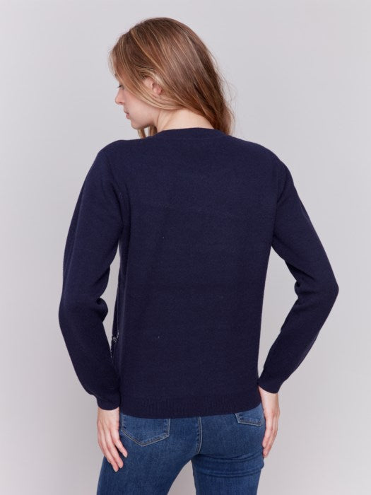 *SALE* CHARLIE B CHEETAH SWEATER - NAVY - C2763101CP687