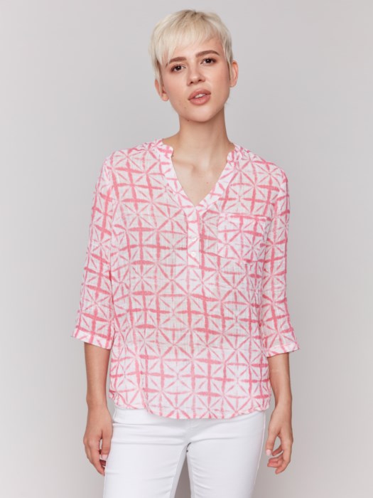 CHARLIE B COTTON GAUZE TOP - PINK MULTI