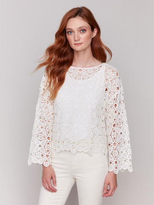 CHARLIE B 3/4 SLEEVE CROCHET TOP - NATURAL