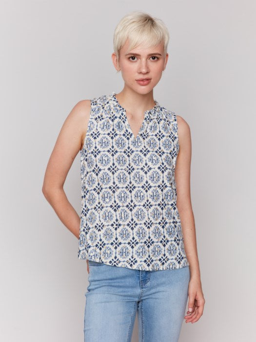 CHARLIE B PRINTED SLEEVELESS TOP - MULTI