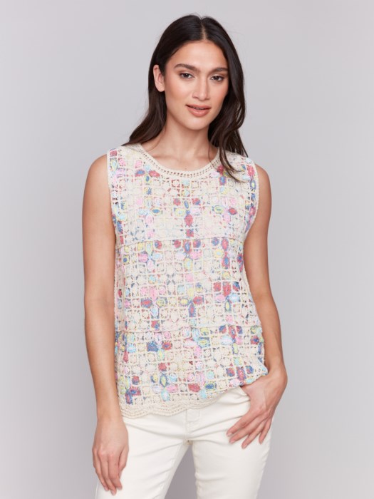 CHARLIE B SLEEVELESS CROCHET TOP - NATURAL MULTI