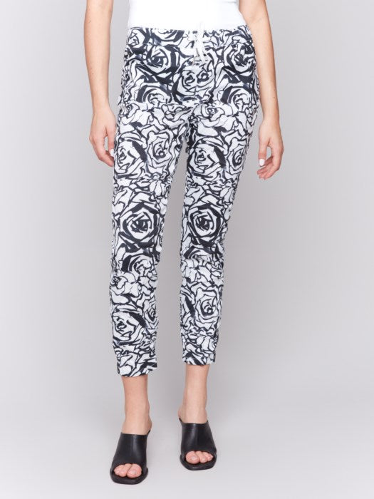 CHARLIE B PRINTED CRINKLE JOGGER - BLACK MULTI