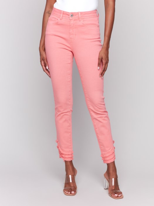 CHARLIE B FRAYED HEM JEAN - WATERMELON