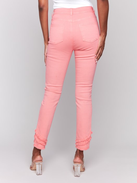 CHARLIE B FRAYED HEM JEAN - WATERMELON