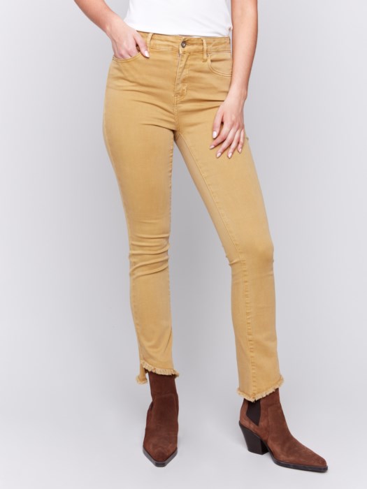 *SALE* CHARLIE B COLORED ASYMMETRICAL TWILL PANT - AMBER YELLOW - C5429RR618A224