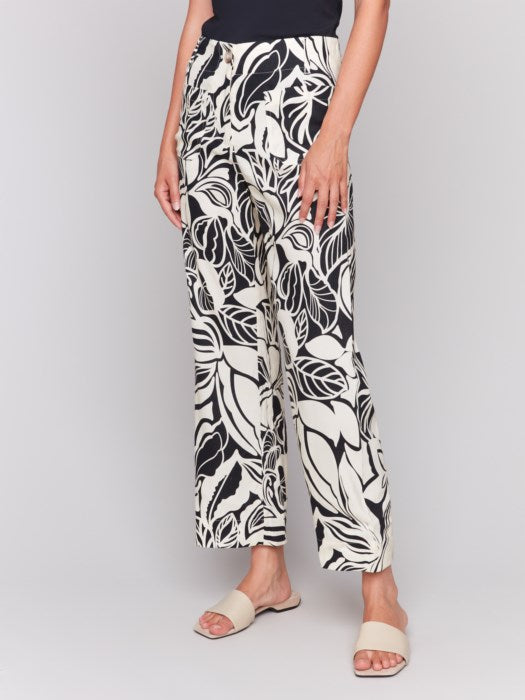 CHARLIE B PRINTED CROPPED LINEN BLEND PANT - MULTI