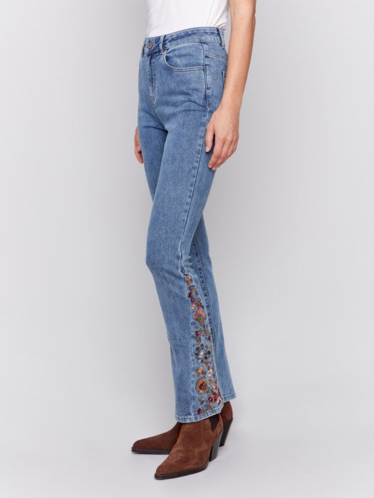 CHARLIE B EMBROIDERED BOOTCUT PANT - DENIM BLUE - C5574431A156