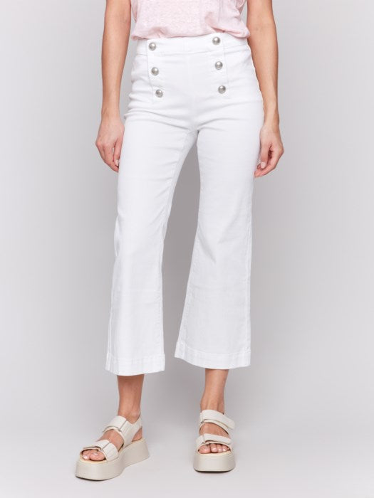 CHARLIE B PULL-ON FLARE PANT - WHITE