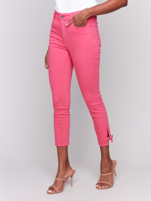 CHARLIE B SLIM CROP TWILL PANT - PINK