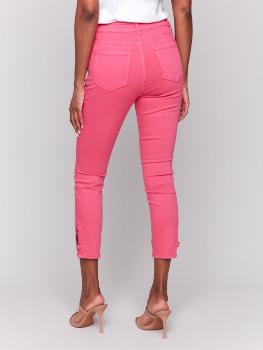 CHARLIE B SLIM CROP TWILL PANT - PINK