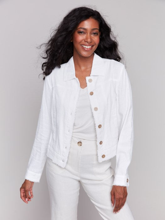 CHARLIE B LINEN BLEND JACKET - WHITE