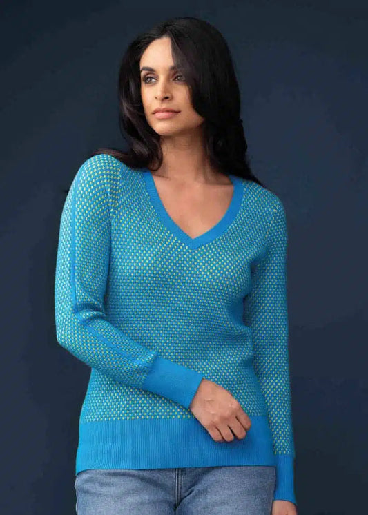 ELENA WANG V-NECK SWEATER - TURQUOISE - EW33033