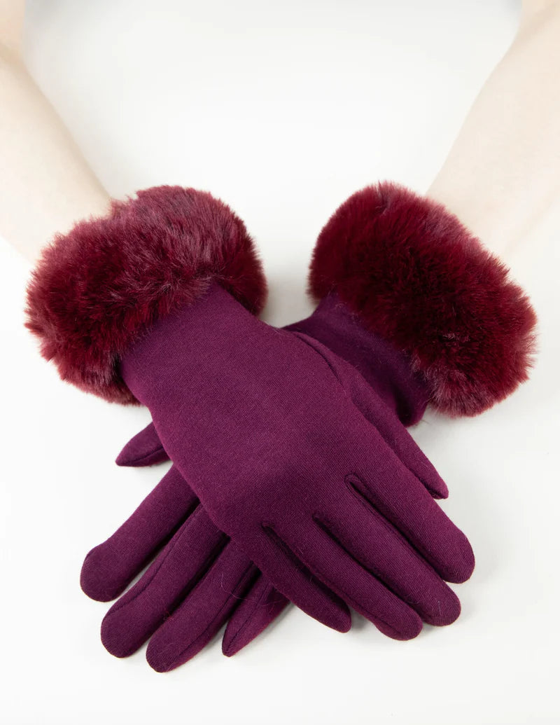 VERY MODA FAUX FUR CUFF GLOVE - BURGUNDY - GL12270BD