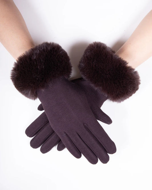 VERY MODA FAUX FUR CUFF GLOVES - BROWN - GL12270BN