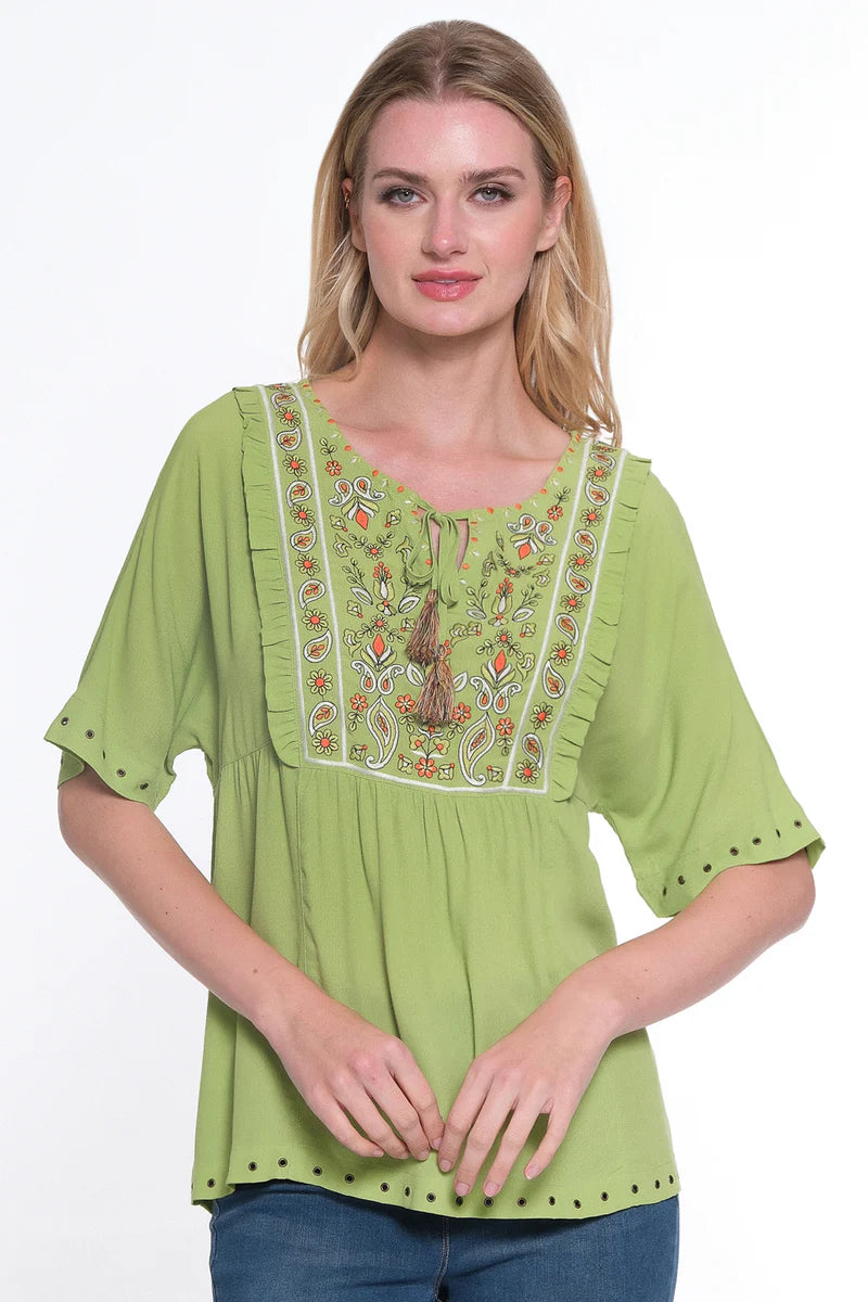 *SALE* JOHN MARK EMBROIDERED TOP - LIME - J24656TMLIME