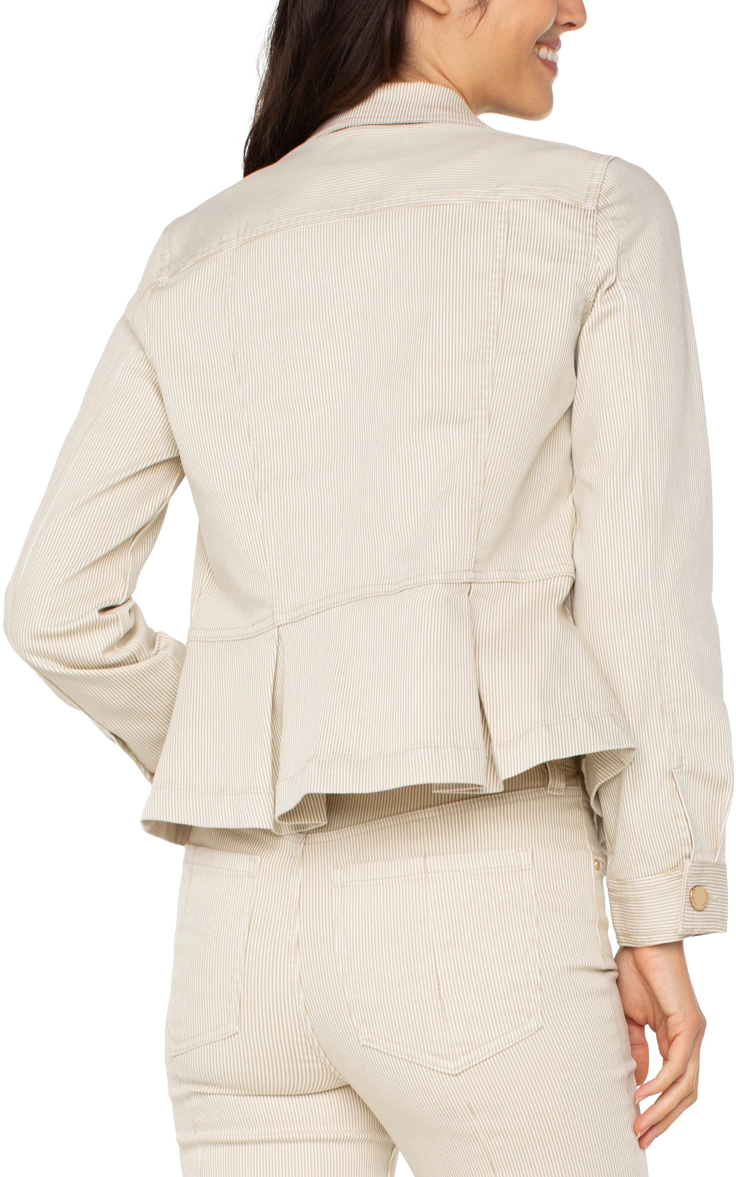 LIVERPOOL PEPLUM STRIPED JACKET - CREAM MULTI