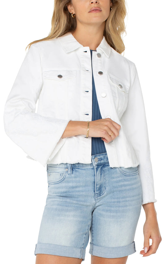 LIVERPOOL WHITE DENIM JACKET W/ FRAY HEM DETAILS