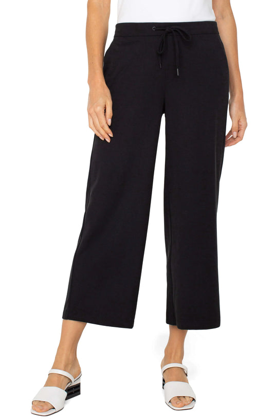 LIVERPOOL PULL-ON WIDE-LEP CROP PANT - BLACK