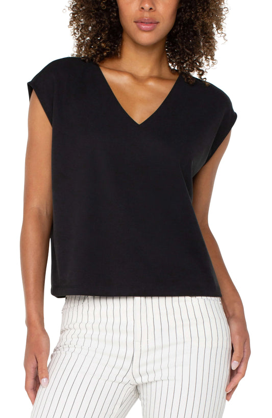 LIVERPOOL DOLMAN SLEEVE V-NECK TOP - BLACK