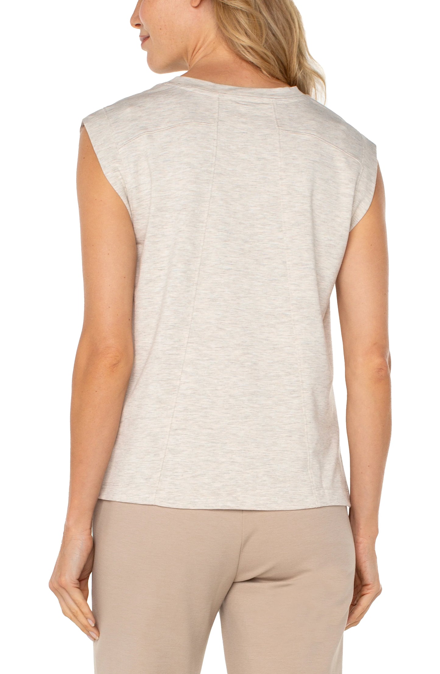 LIVERPOOL SLEVELESS CREW-NECK TOP - OATMEAL TAN