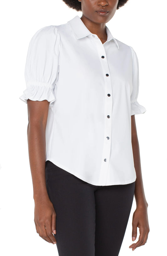 LIVERPOOL SNAP-FRONT PUFF SLEEVE TOP - WHITE