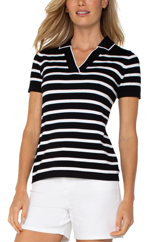 LIVERPOOL STRIPED COLLARED SWEATER - BLACK & WHITE