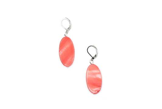 SEA LILY OVAL PEARL EARRINGS - CORAL