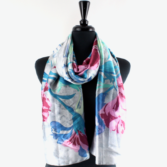 PRETTY PERSUASIONS SATIN SCARF - GREY MULTI