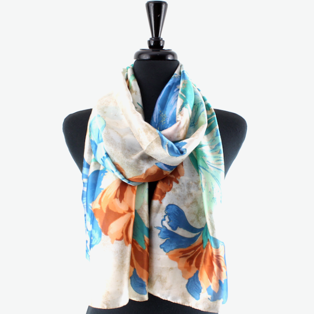 PRETTY PERSUASIONS SATIN SCARF - BEIGE MULTI