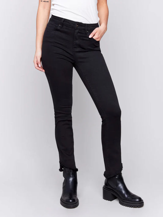 CHARLIE B ASYMMETRICAL TWILL BLACK PANT