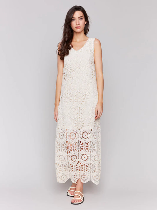 CHARLIE B CROCHET SLEEVELESS MAXI DRESS - NATURAL